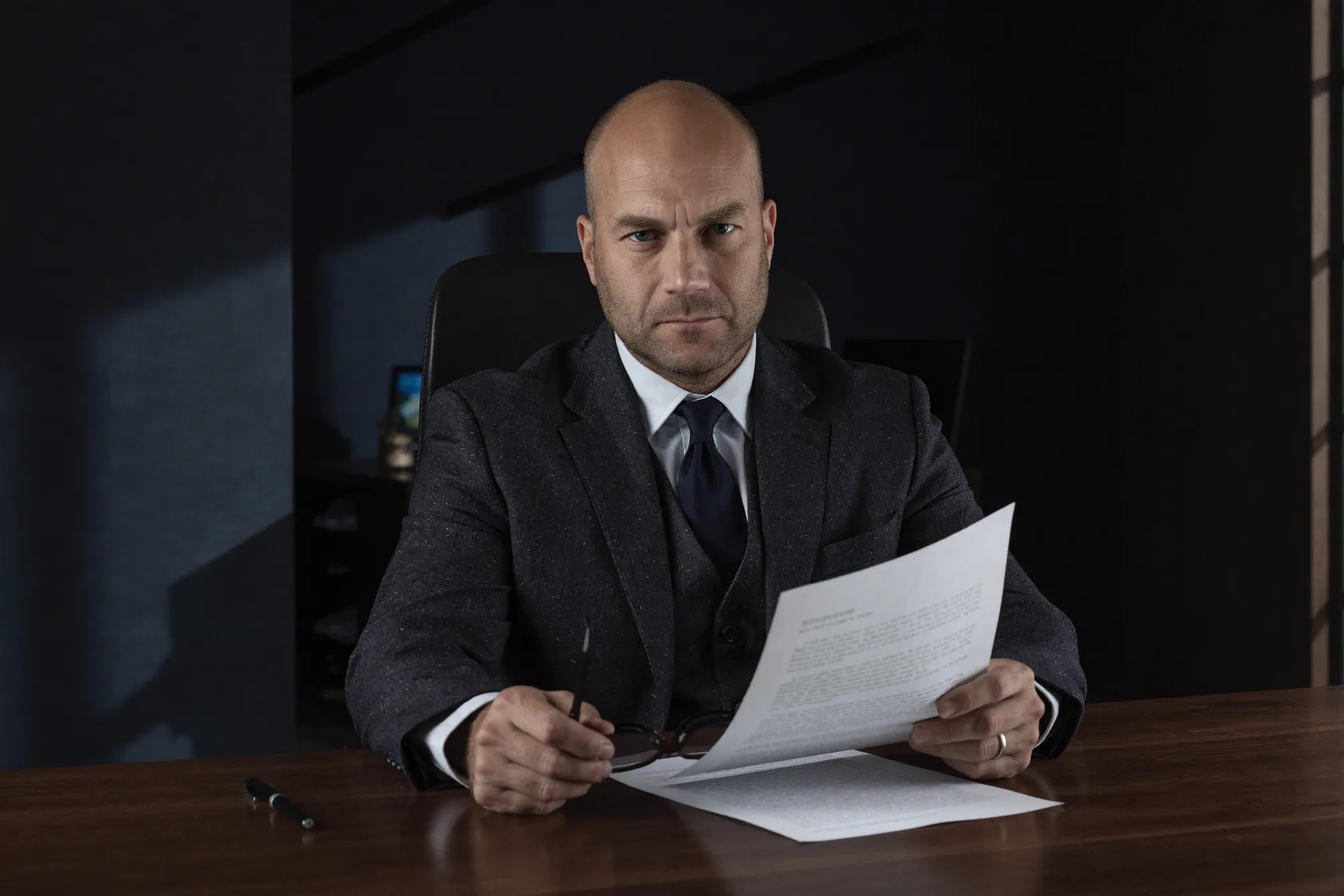 Dr. Jason Koob reviewing a medical record at his desk.